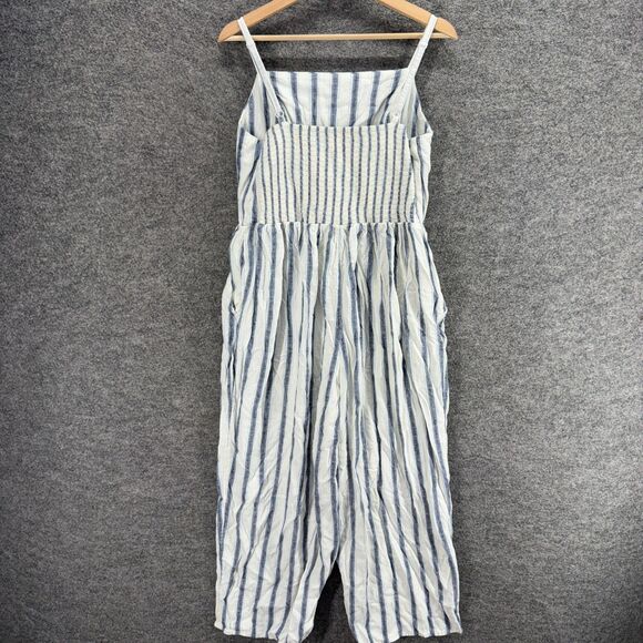Old Navy Jumpsuit Women XL White Striped Sleeveless STraight Square Neck Linen - Picture 2 of 6